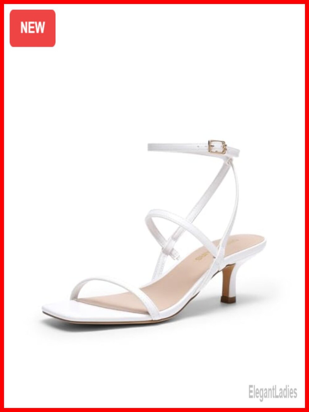 Kitten Heel Strappy Square Open Toe Ankle Buckle Sandals Faux Leather